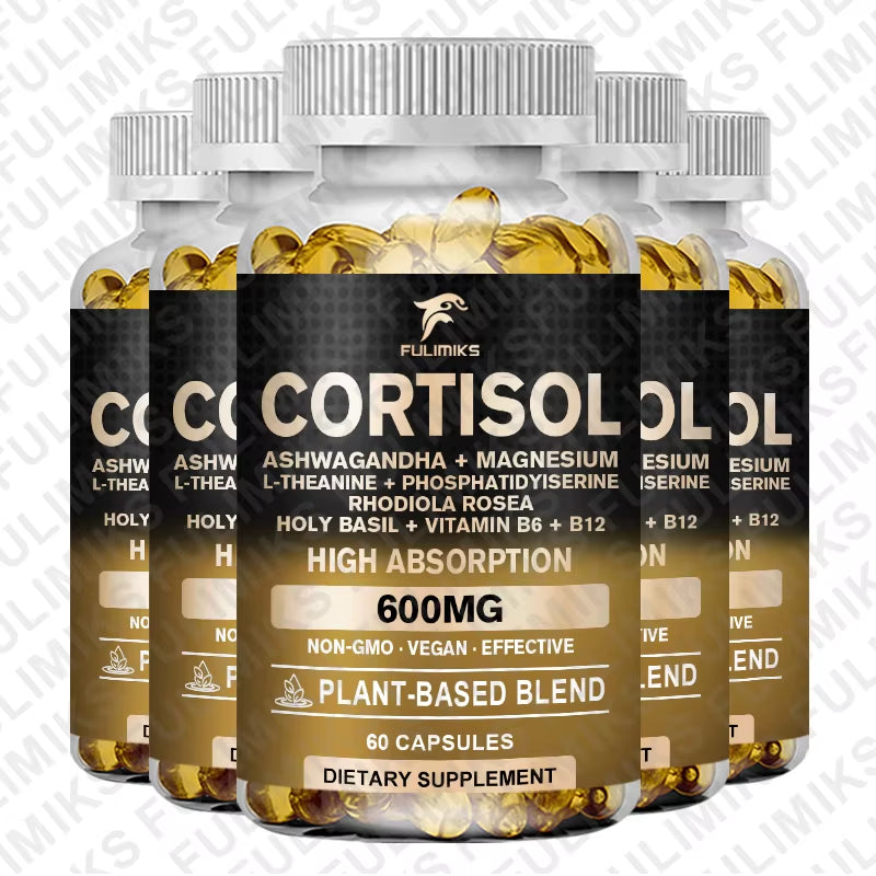 Cortisol Supplement, Holy Basil | Ashwagandha | Rhodiola | L-Theanine, Plant-Based Hormone Balance - Mood, Focus & Sleep Support