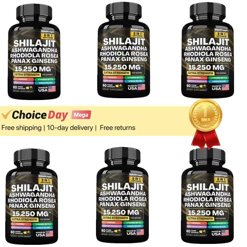 15250Mg Pure Shilajit Himalayan Capsules with Maca Ginseng Ashwagandha Turmeric, Energy Supplement Muscle Mass Endurance