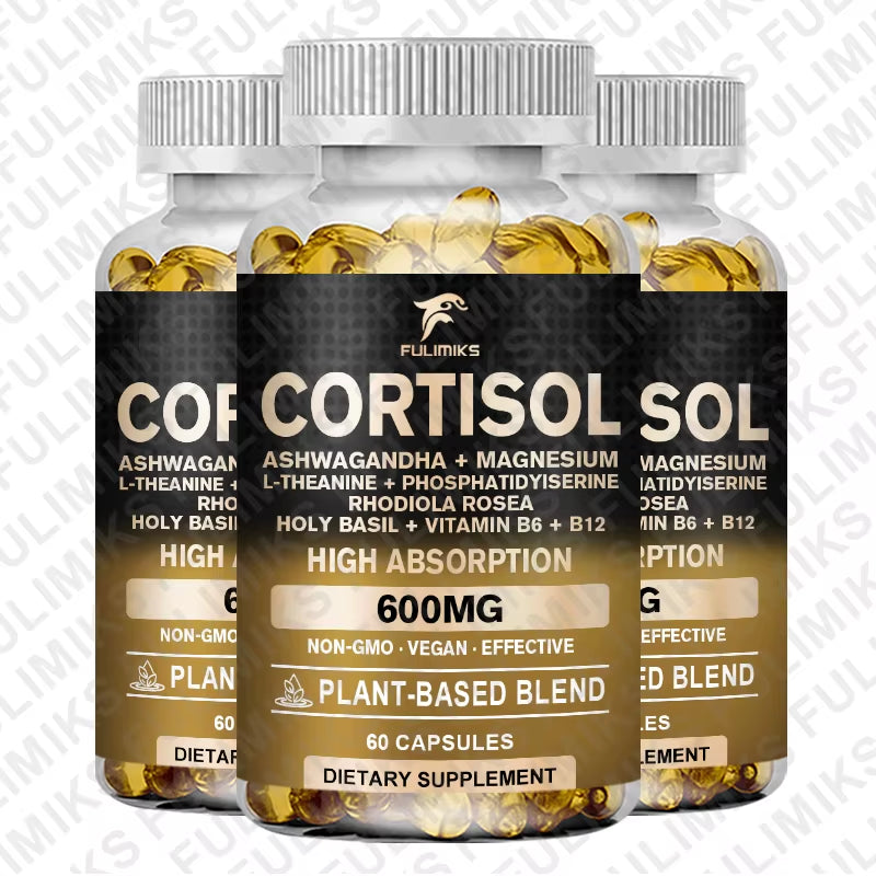 Cortisol Supplement, Holy Basil | Ashwagandha | Rhodiola | L-Theanine, Plant-Based Hormone Balance - Mood, Focus & Sleep Support