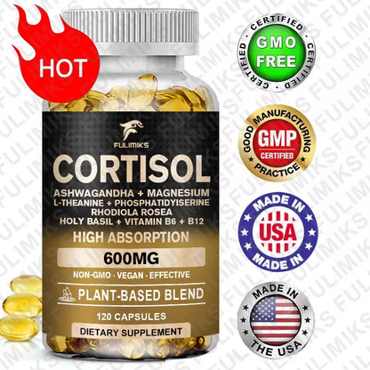 Cortisol Supplement, Holy Basil | Ashwagandha | Rhodiola | L-Theanine, Plant-Based Hormone Balance - Mood, Focus & Sleep Support